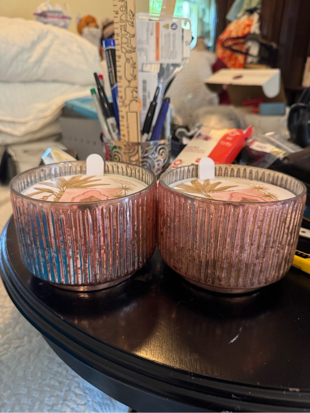 Decorative Pink Ribbed Glass Scented Candle - Set of 2 Francesca